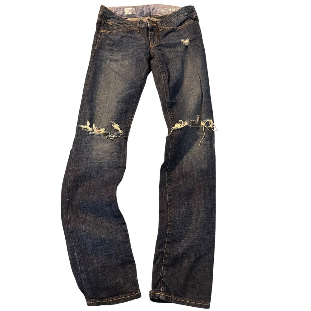 Gap 1969 Always Skinny Distressed Dark Wash Blue Denim Jeans Destructed Sz 28/6